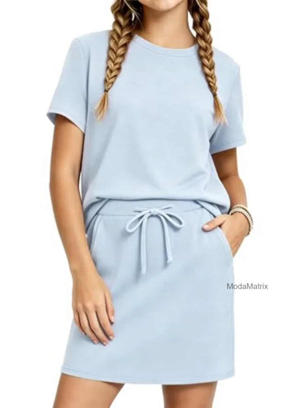 2 Piece Short Sleeve T-Shirt and Drawstring Skort Set for Girls